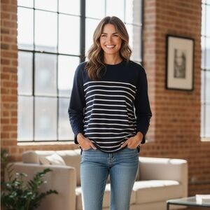 Lauren Ralph Lauren Nautical Striped Cotton Pullover Crest & Anchor embroidery L